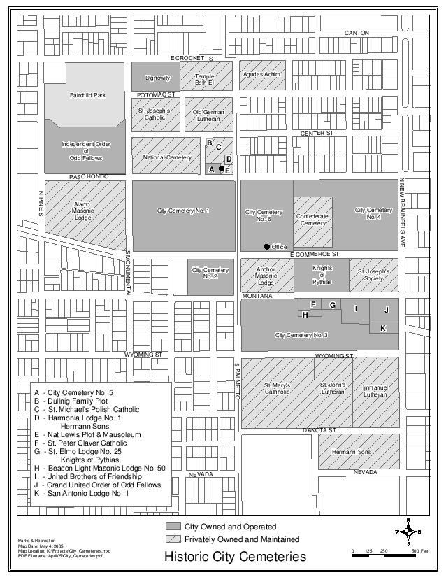 Map of St. John's Lutheran Church Cemetery District in San Antonio, Texas